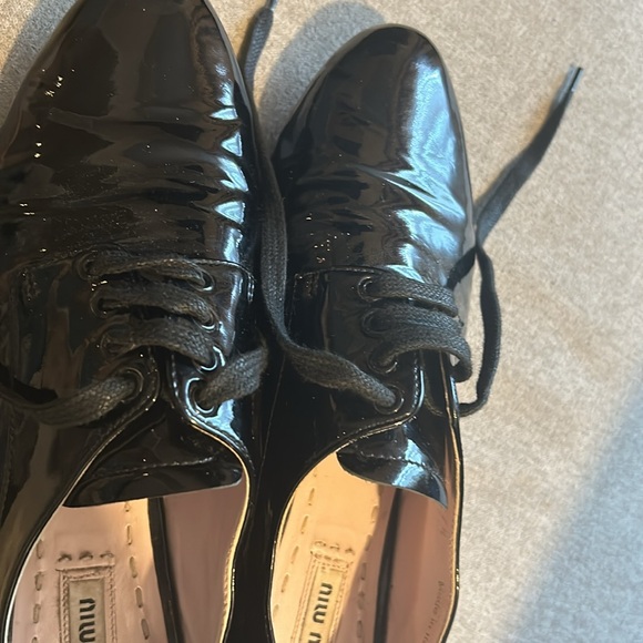 Miu Miu Black Patent Leather Crystal Embellished Lace Up Derby Size 7 - Picture 13 of 15